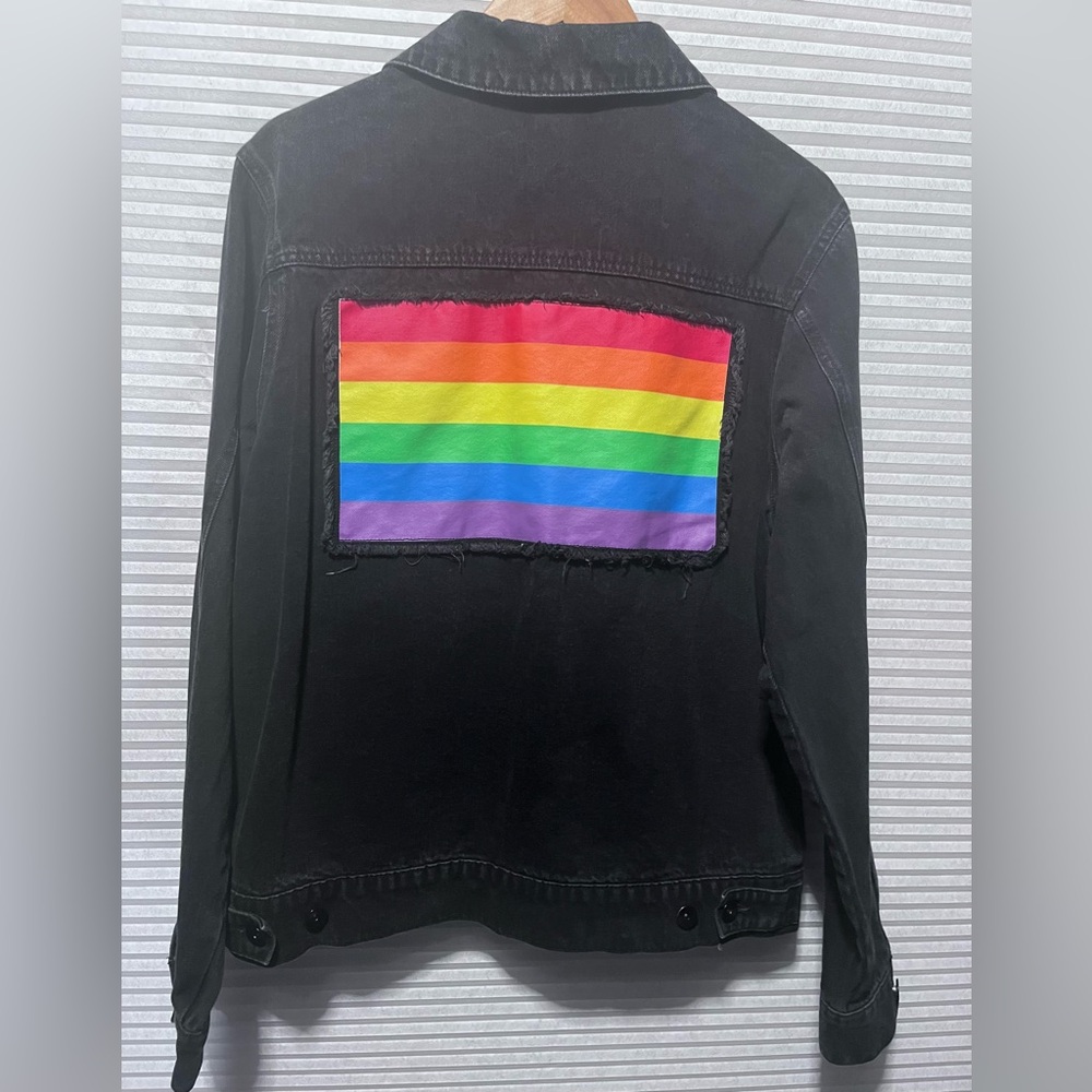 Social Collision Unisex Pride Denim Jacket off black Cotton Size M - Picture 7 of 10